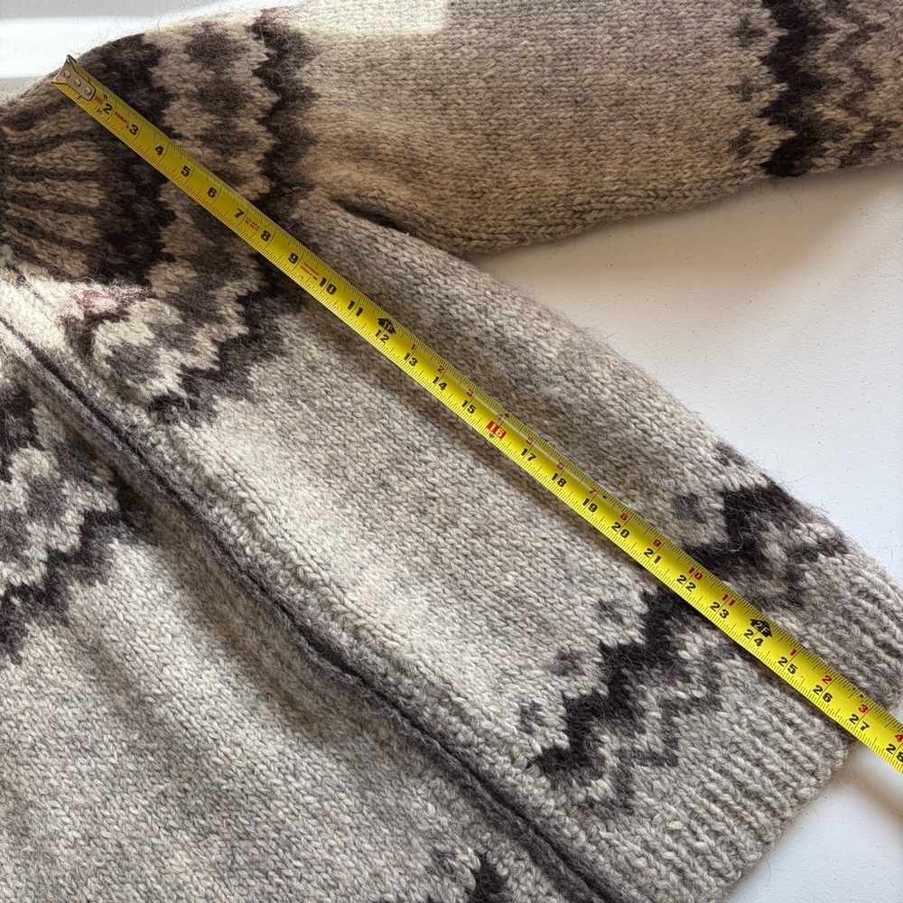 Vintage Wool Fair Isle Sweater Nordic Oversized Cardigan Boho Cabin Winter Large - Picture 8 of 10